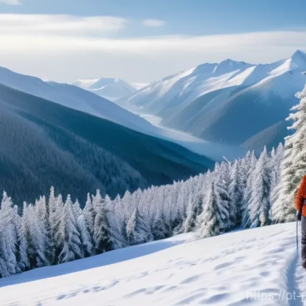건기와 우기 여행 팁 - **Prompt: Serene Winter Landscape with a Solo Traveler**
    "A peaceful, majestic winter mountain s...