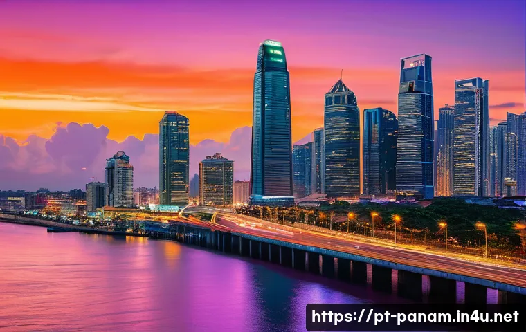파나마에서의 기업 설립 절차 - **Prompt:** A vibrant and modern panoramic view of the Panama City skyline at golden hour, showcasin...