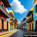 Home 21 파나마의 독특한 건축 양식 - A vibrant street scene in Casco Viejo, Panama City, showcasing colorful colonial houses with ornate ...