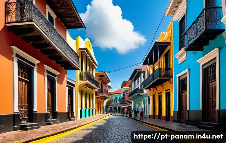 파나마의 독특한 건축 양식 - A vibrant street scene in Casco Viejo, Panama City, showcasing colorful colonial houses with ornate ...
