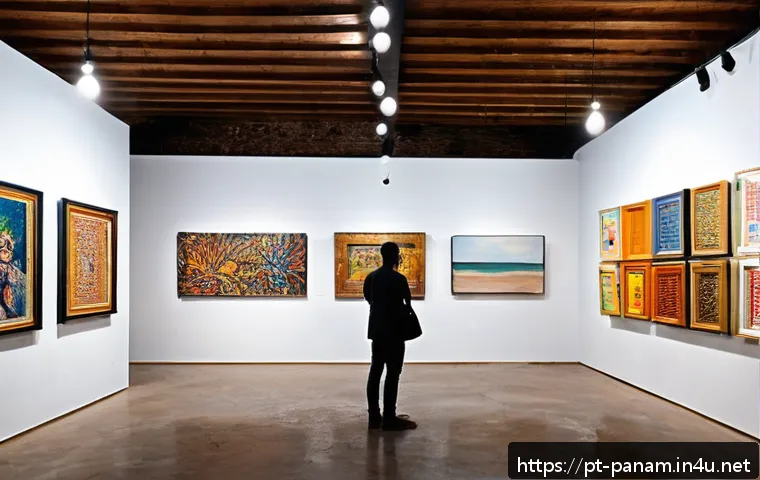 파나마에서의 예술 갤러리 투어 - A vibrant independent art gallery interior in Panama City, featuring contemporary Panamanian paintin...