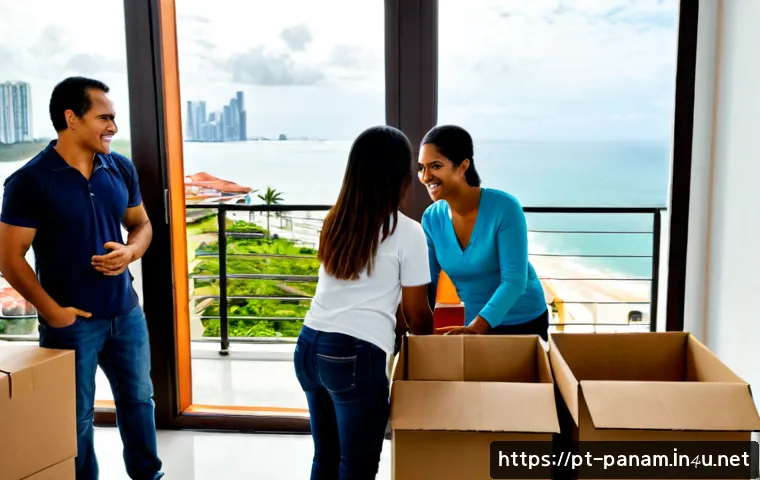 파나마에서의 이민 및 정착 - Photorealistic welcoming immigration settlement scene in Panama City, a Portuguese-speaking Brazilia...